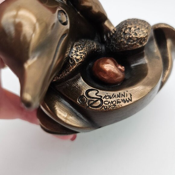 Vintage 1977 Giovanni Schoeman Cold Cast Bronze Sculpture Cherub Boy on Dolphin - Picture 6 of 10